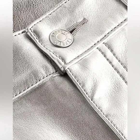 Express Silver High Waisted Metallic Faux Leather Modern Straight Pant NEW - Picture 5 of 7